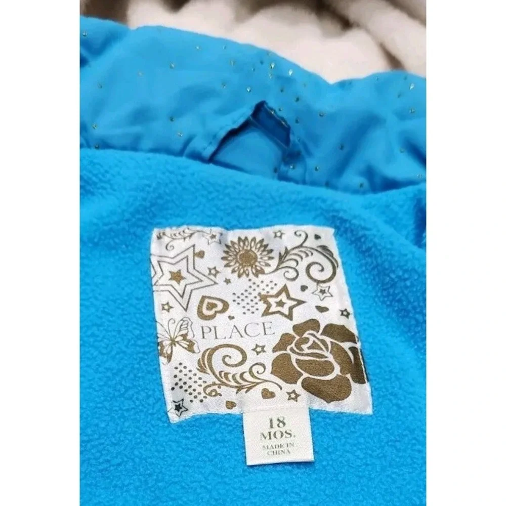 Sleeveless Puffer Vest Coat Detachable Hood  Size 18‎ Months Blue & Sparkles